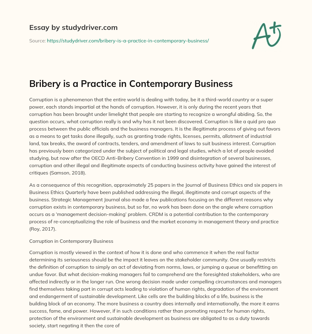 Bribery is a Practice in Contemporary Business essay