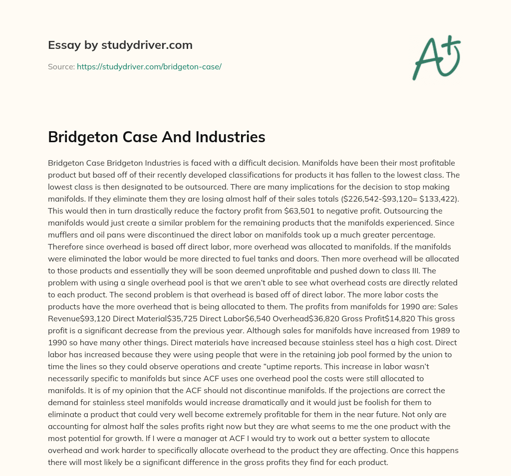 Bridgeton Case and Industries essay