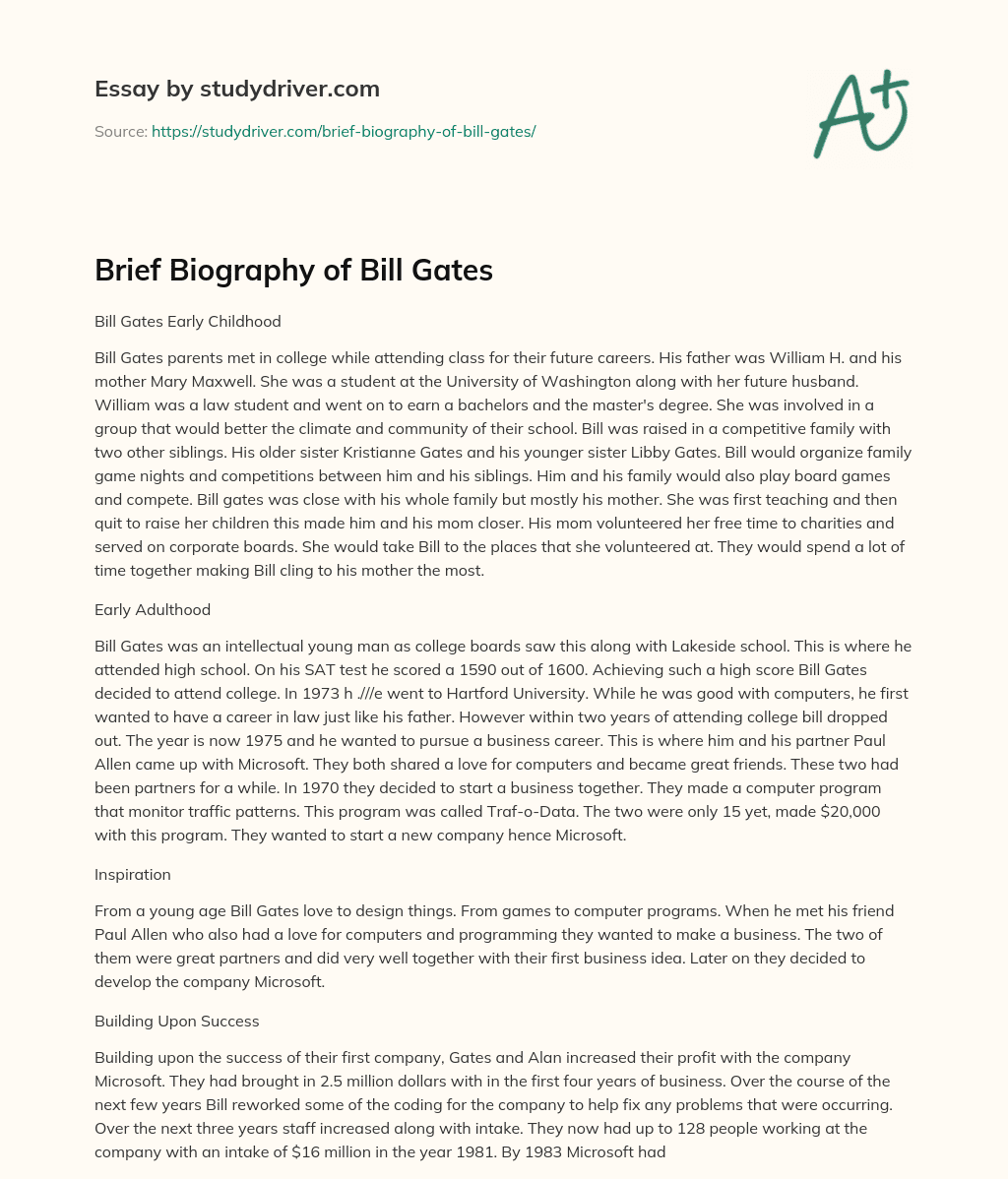 Brief Biography of Bill Gates essay