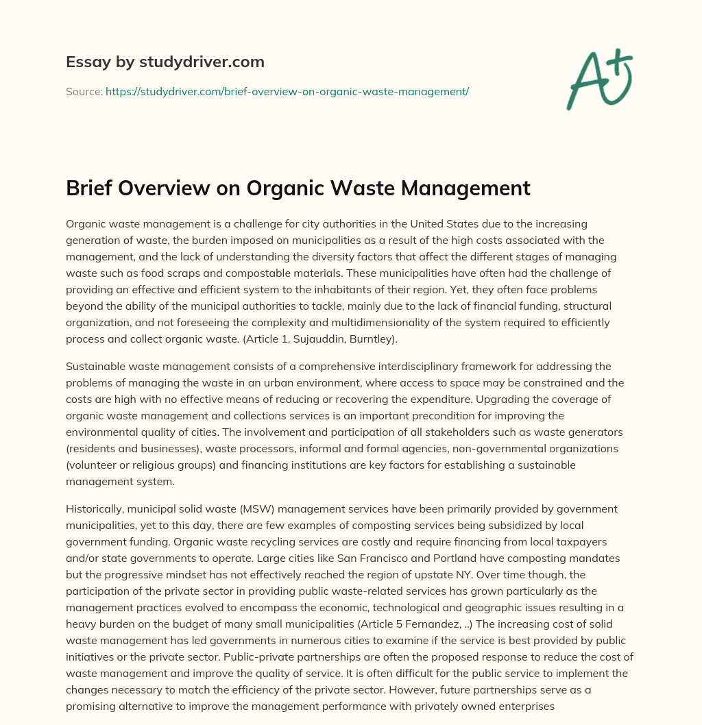 Brief Overview on Organic Waste Management essay