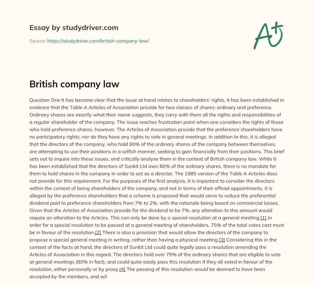 British Company Law essay