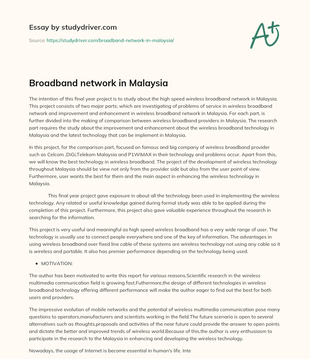 Broadband Network in Malaysia essay