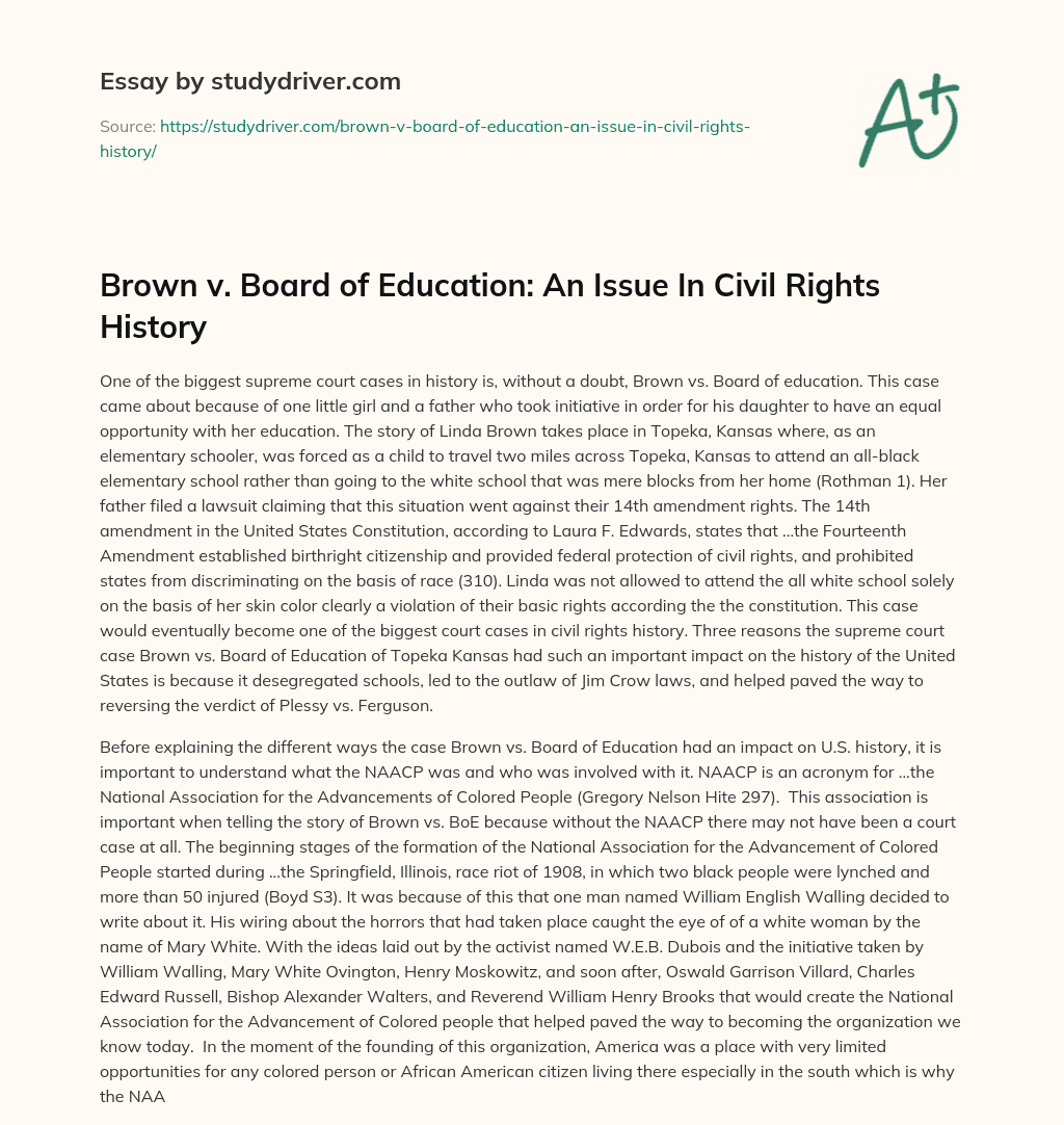 Brown V. Board of Education: an Issue in Civil Rights History essay