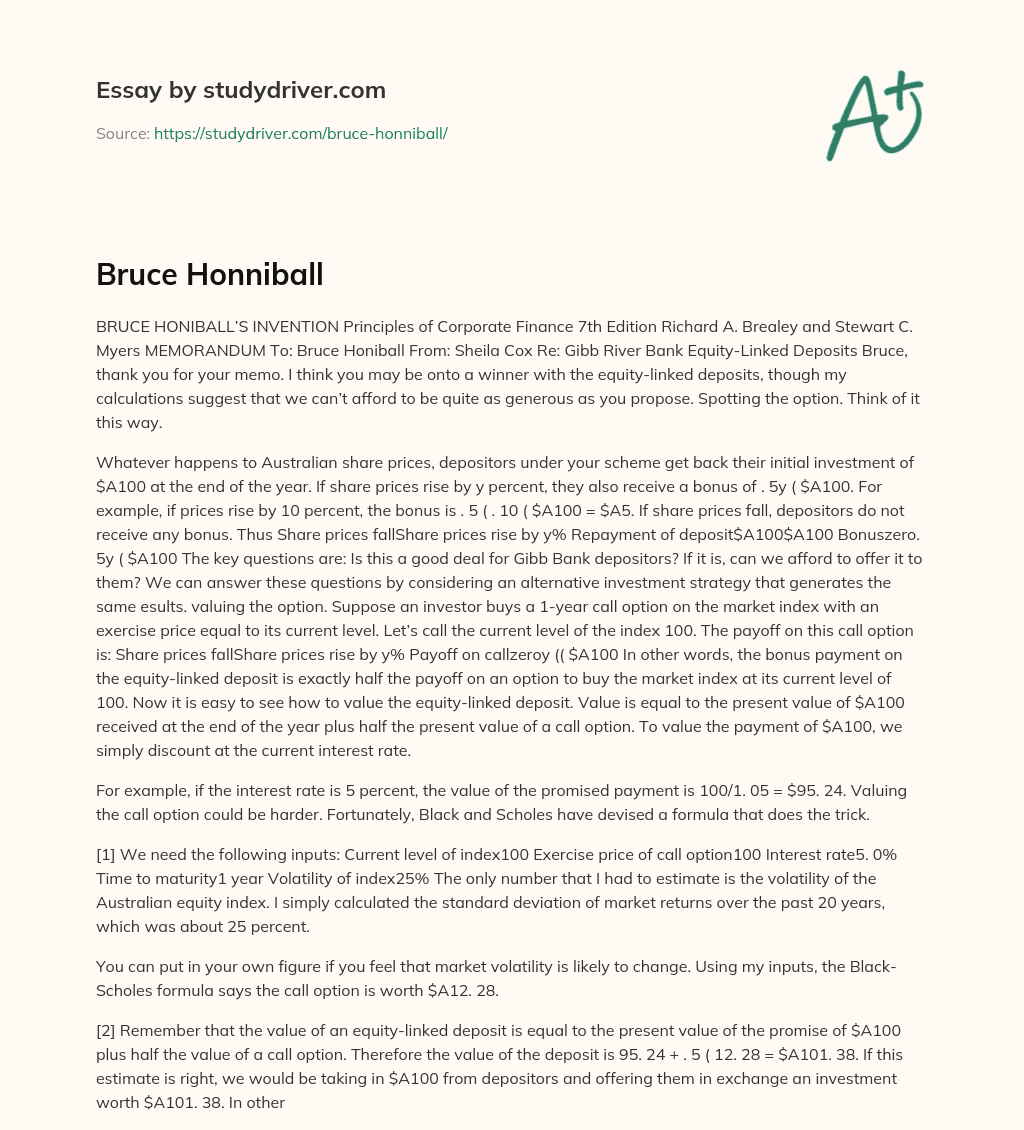 Bruce Honniball essay