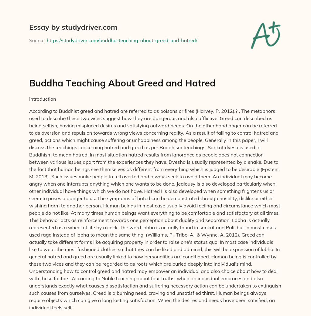 Buddha Teaching about Greed and Hatred essay