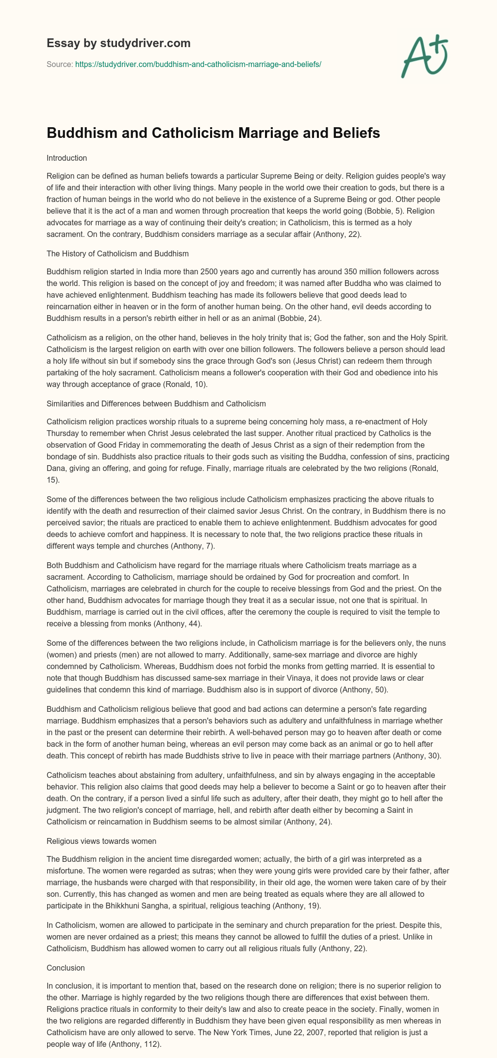Buddhism and Catholicism Marriage and Beliefs essay