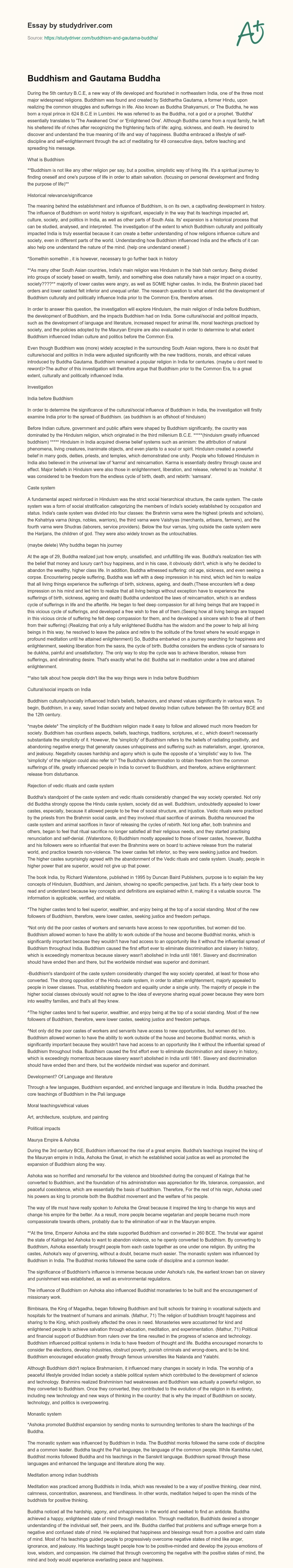 Buddhism and Gautama Buddha essay