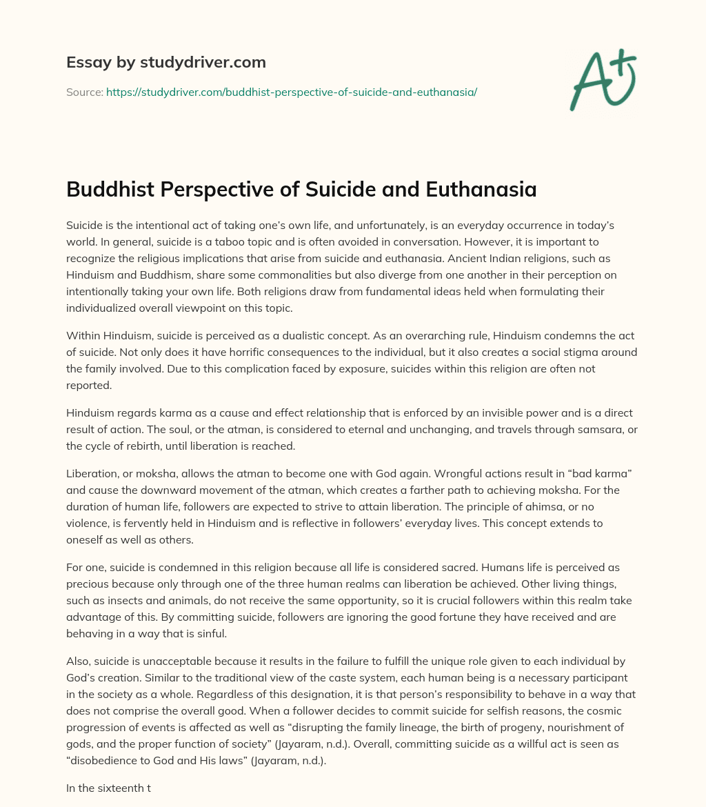 Buddhist Perspective of Suicide and Euthanasia essay