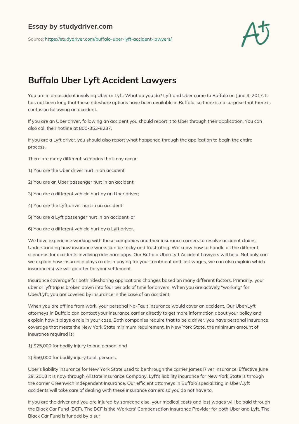 Buffalo Uber Lyft Accident Lawyers essay