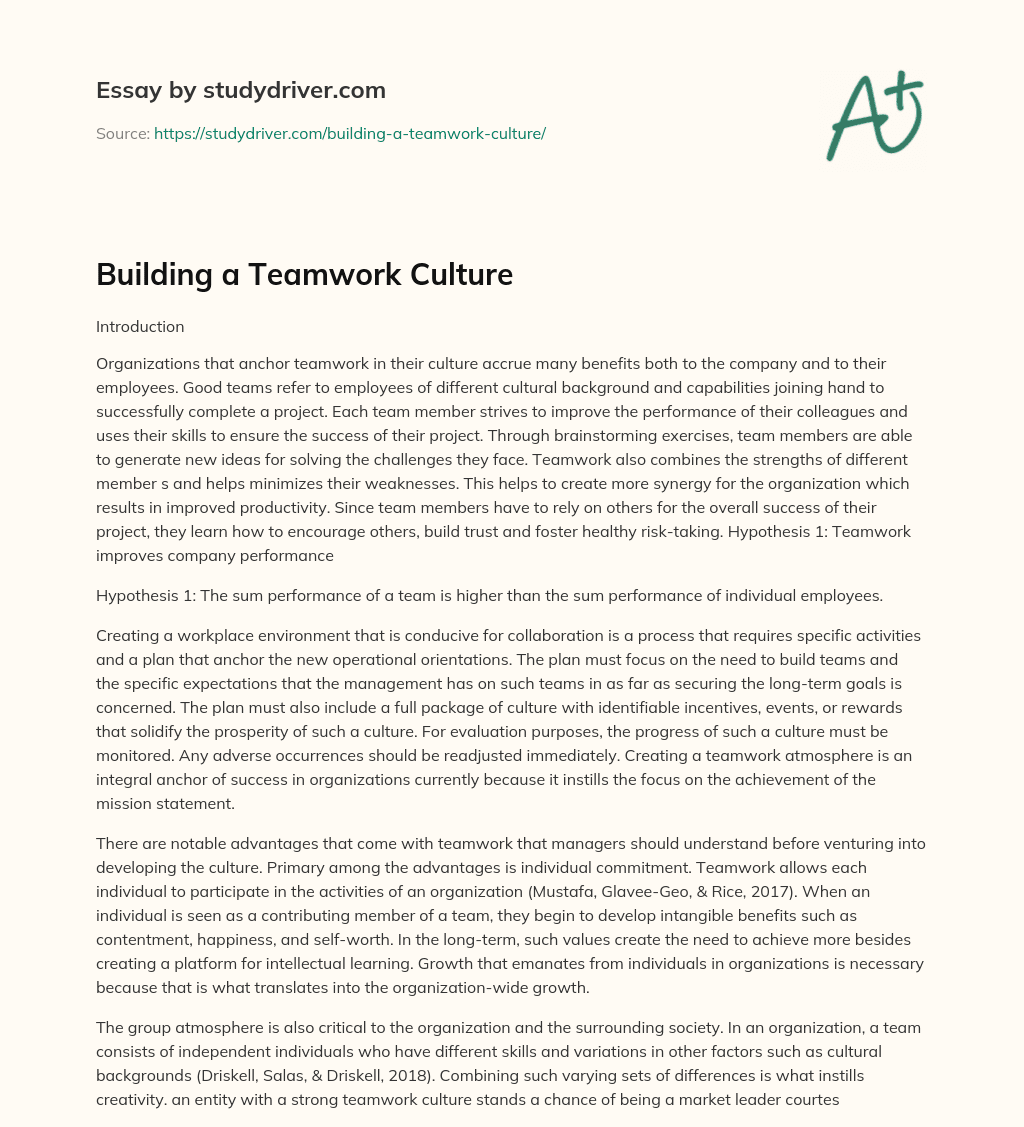 Building a Teamwork Culture essay