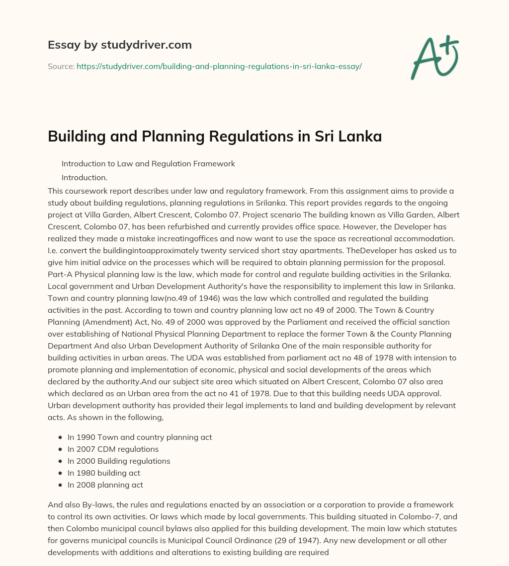 Building and Planning Regulations in Sri Lanka essay