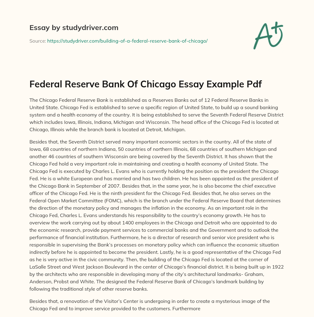 Federal Reserve Bank of Chicago Essay Example Pdf essay