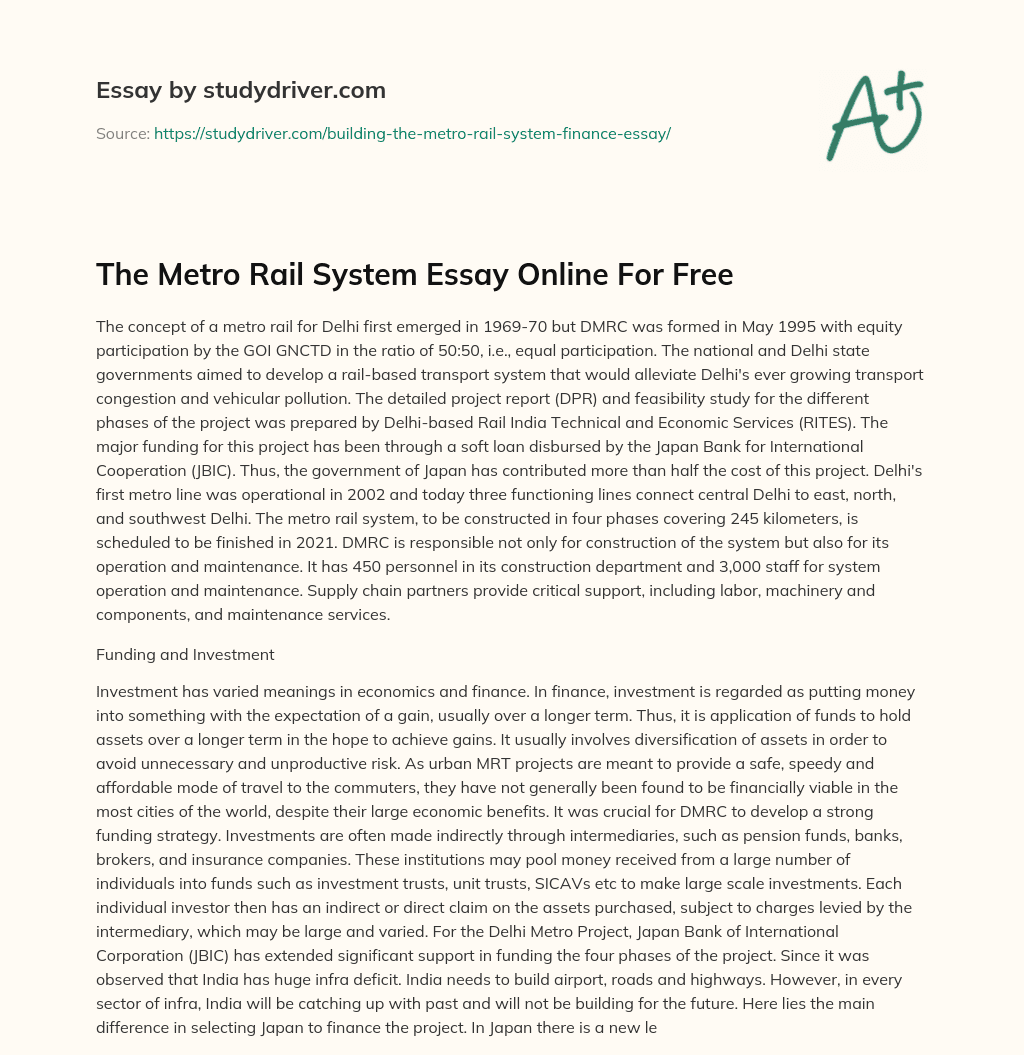 The Metro Rail System Essay Online for Free essay