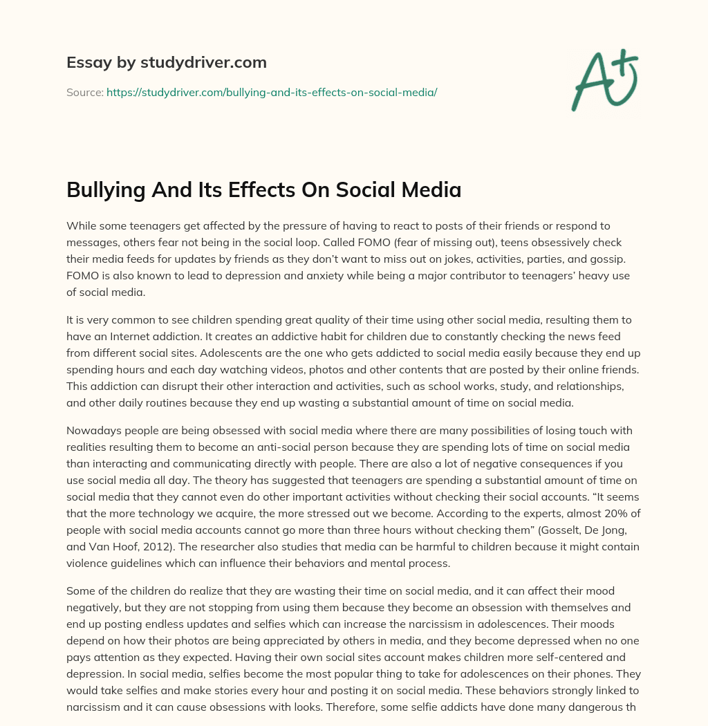 Bullying and its Effects on Social Media essay
