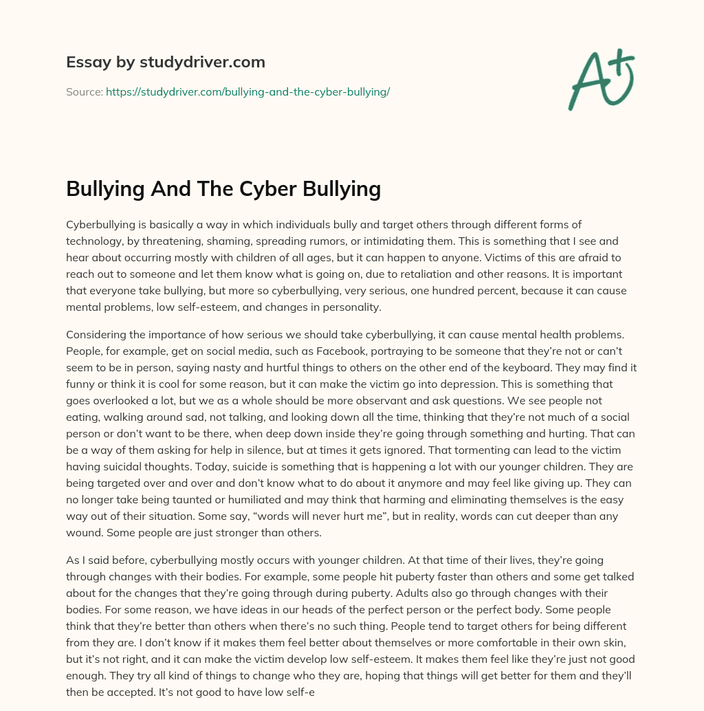 Bullying and the Cyber Bullying essay