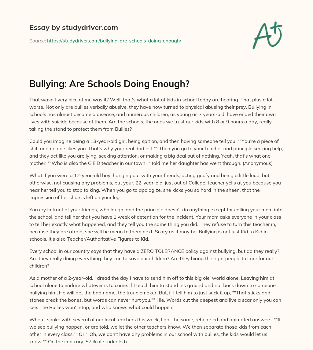 Bullying: are Schools doing Enough? essay