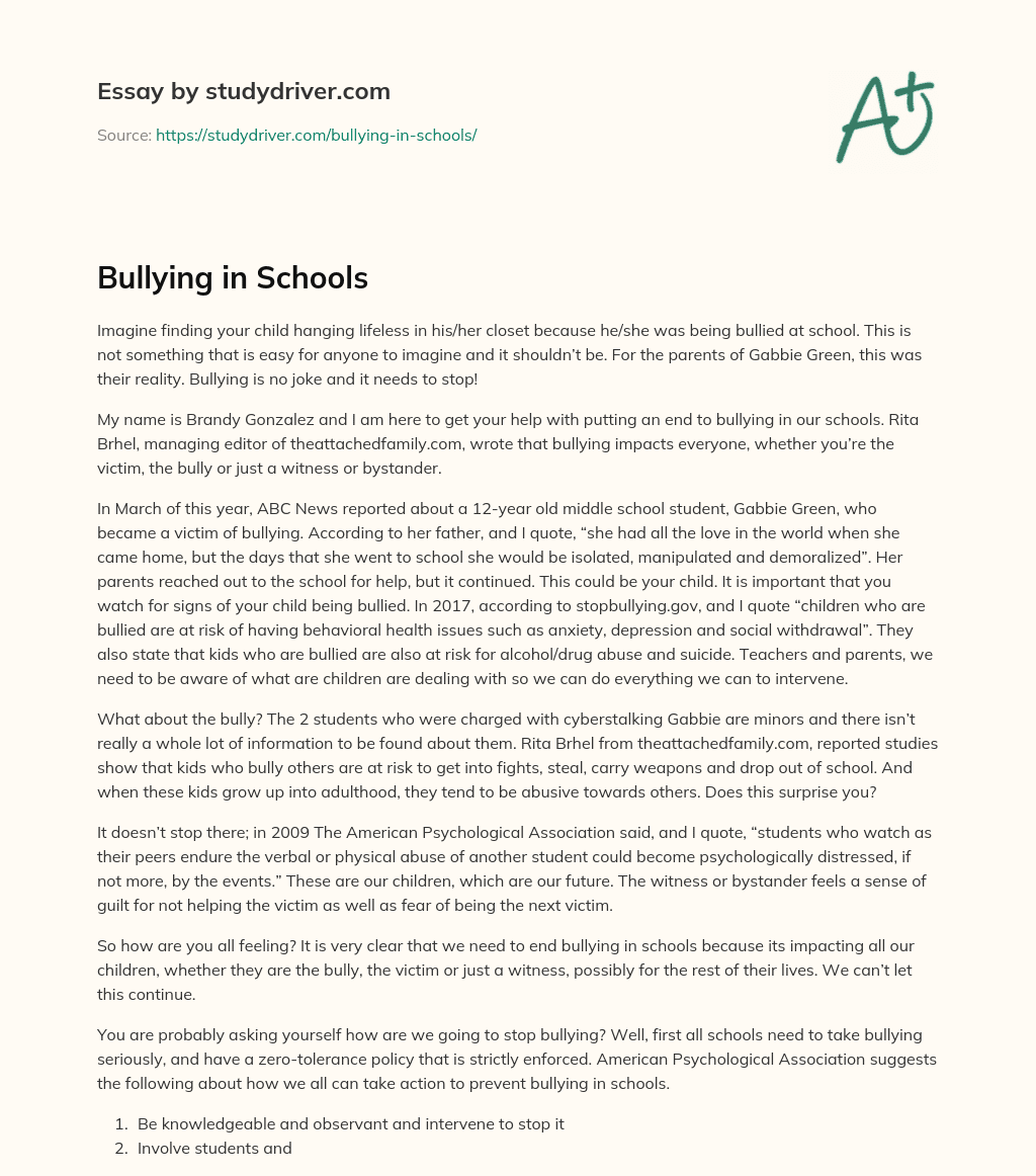 Bullying in Schools essay