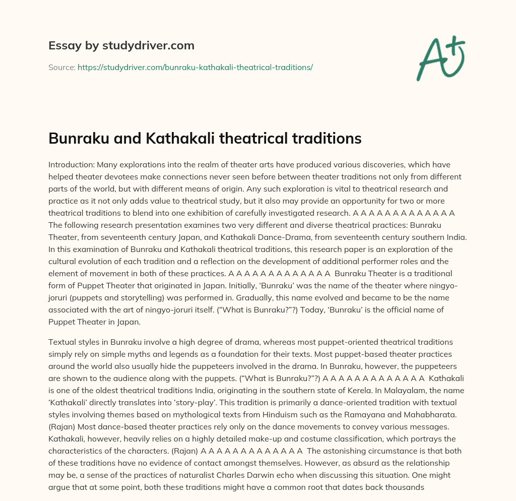 Bunraku and Kathakali Theatrical Traditions essay