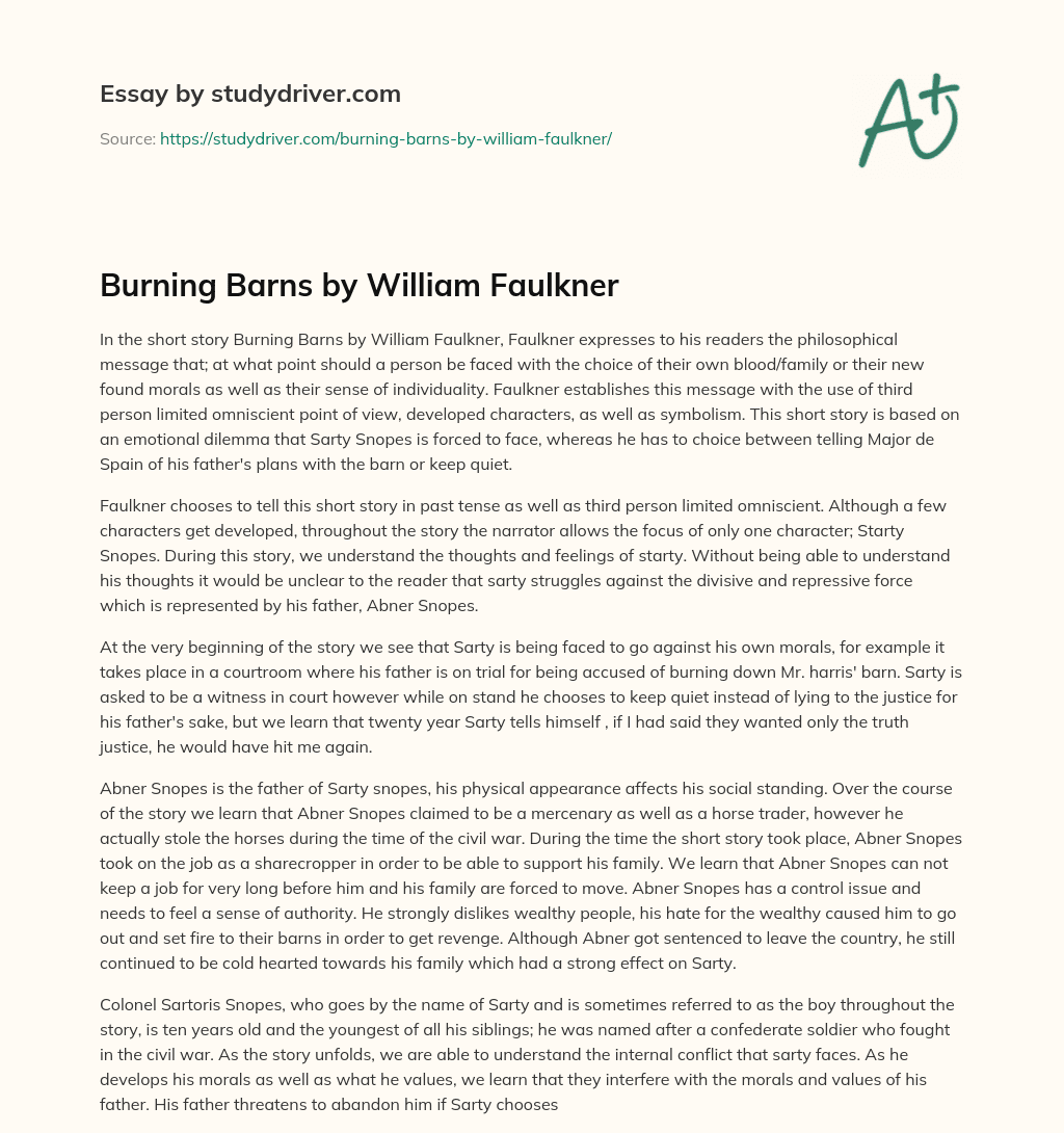 Burning Barns by William Faulkner essay