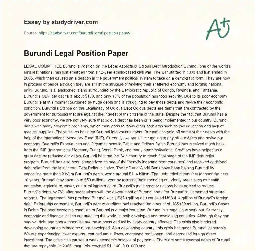 Burundi Legal Position Paper essay