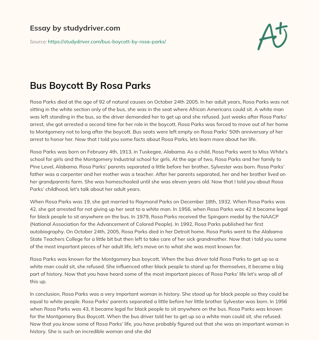 Bus Boycott by Rosa Parks essay