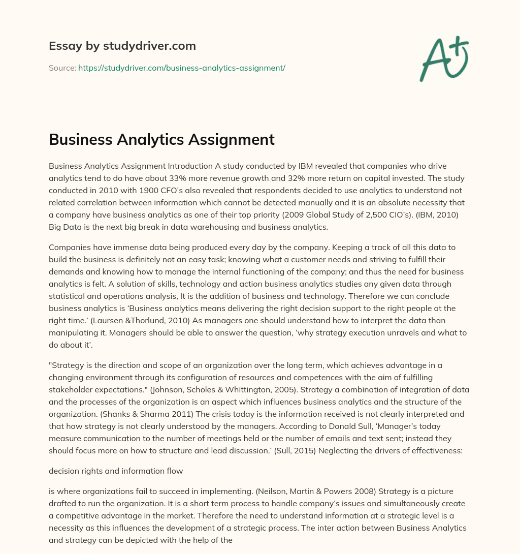 Business Analytics Assignment essay