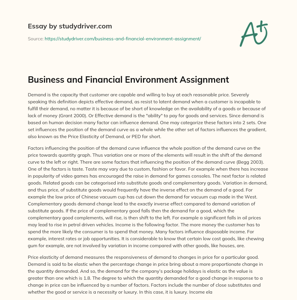 Business and Financial Environment Assignment essay