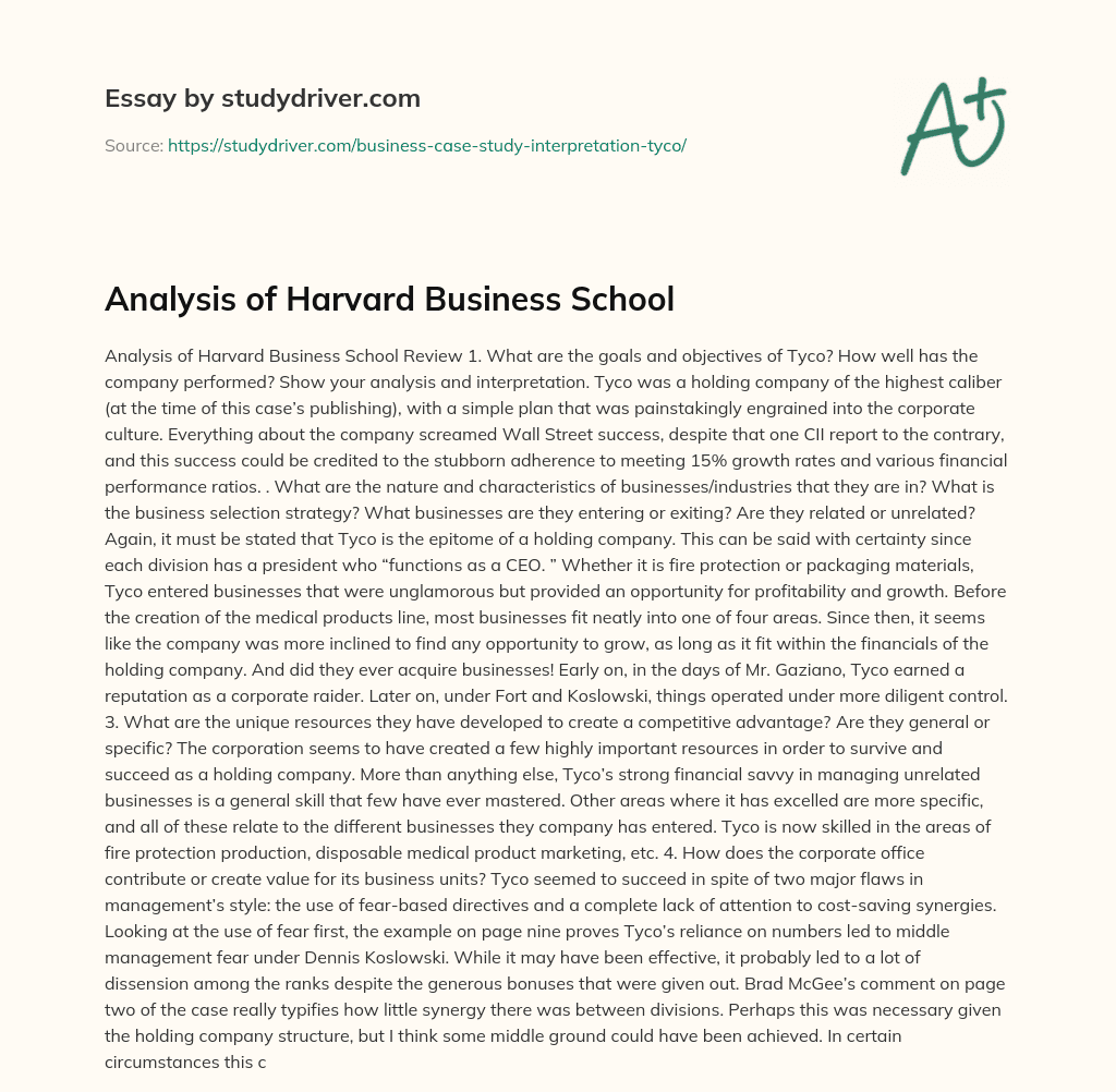 Analysis of Harvard Business School essay