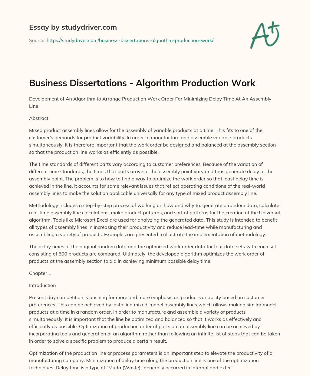 Business Dissertations – Algorithm Production Work essay