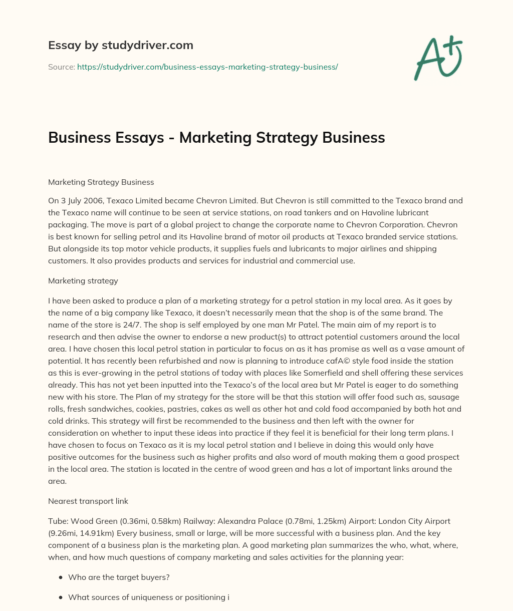 Business Essays – Marketing Strategy Business essay
