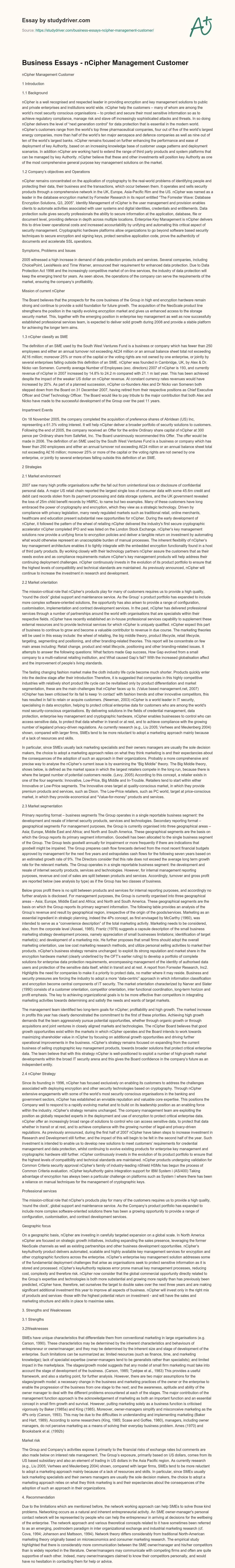 Business Essays – NCipher Management Customer essay