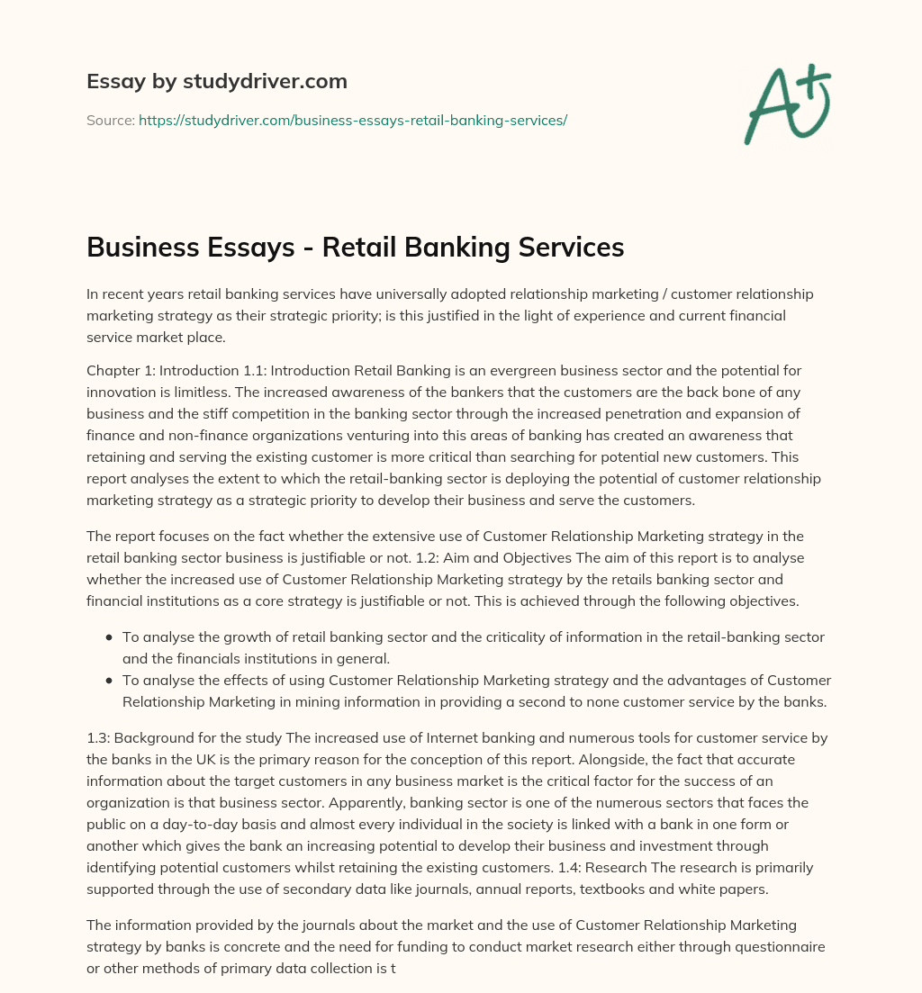 Business Essays – Retail Banking Services essay