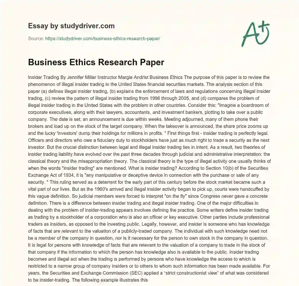Business Ethics Research Paper essay