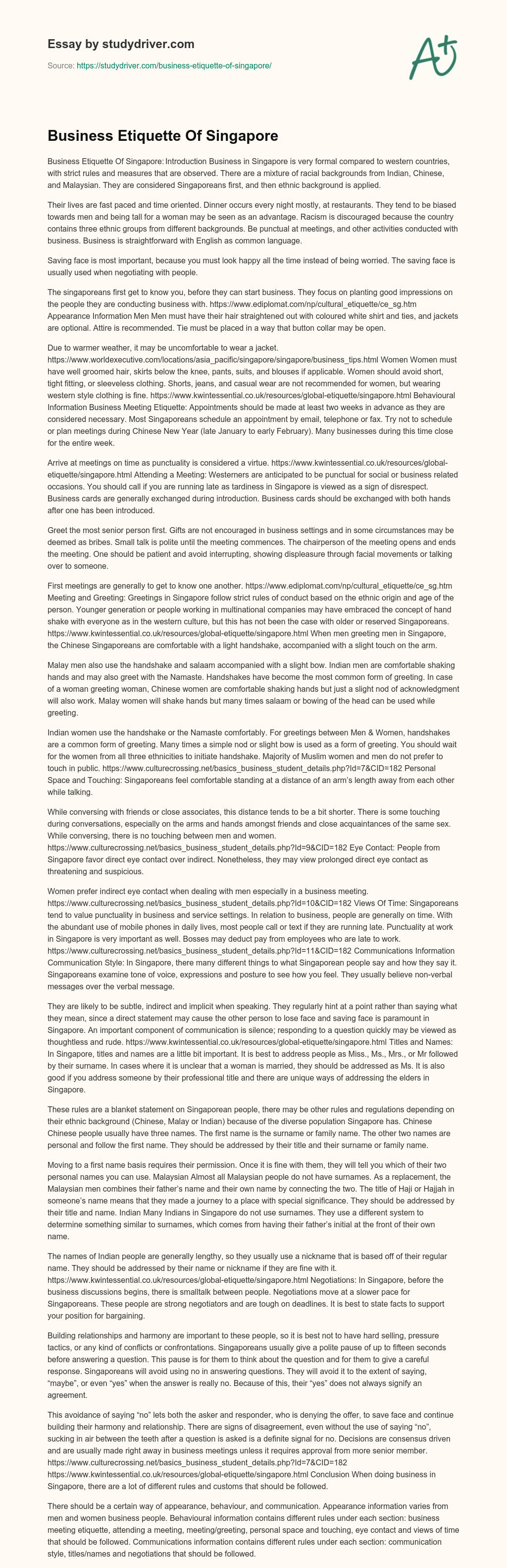 Business Etiquette of Singapore essay