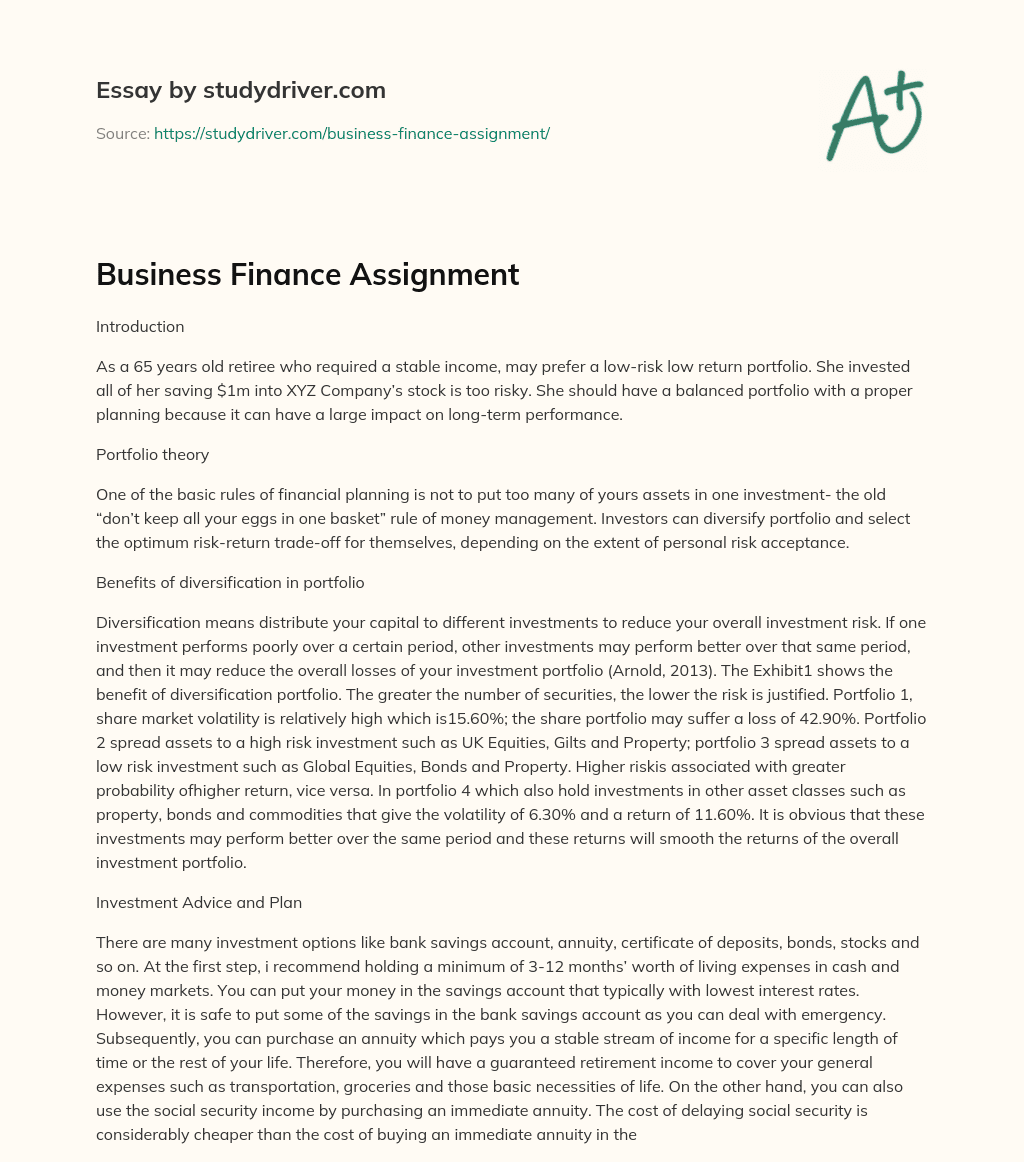 Business Finance Assignment essay