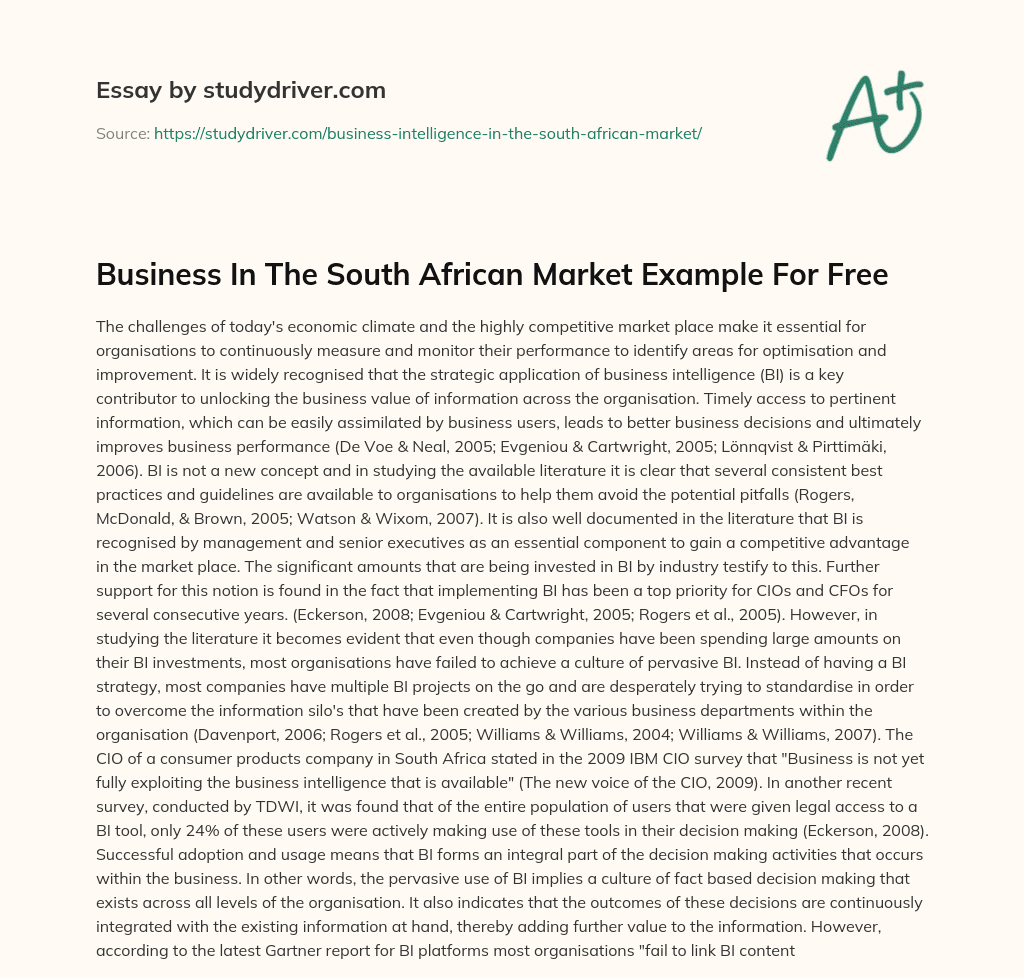 Business in the South African Market Example for Free essay