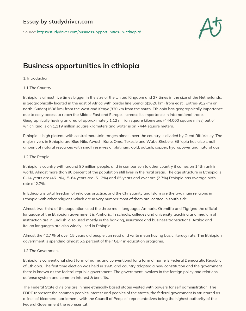 Business Opportunities in Ethiopia essay