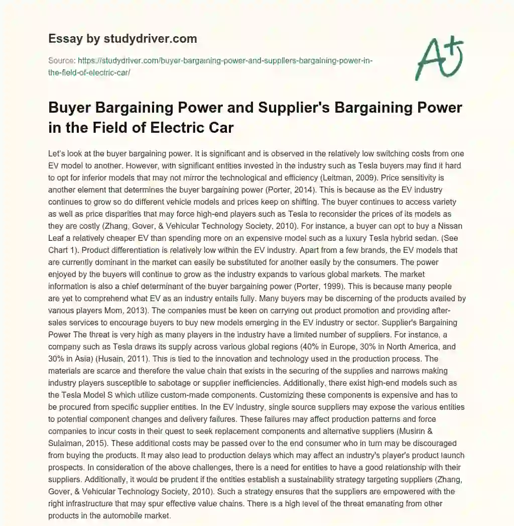 Buyer Bargaining Power and Supplier’s Bargaining Power in the Field of Electric Car essay