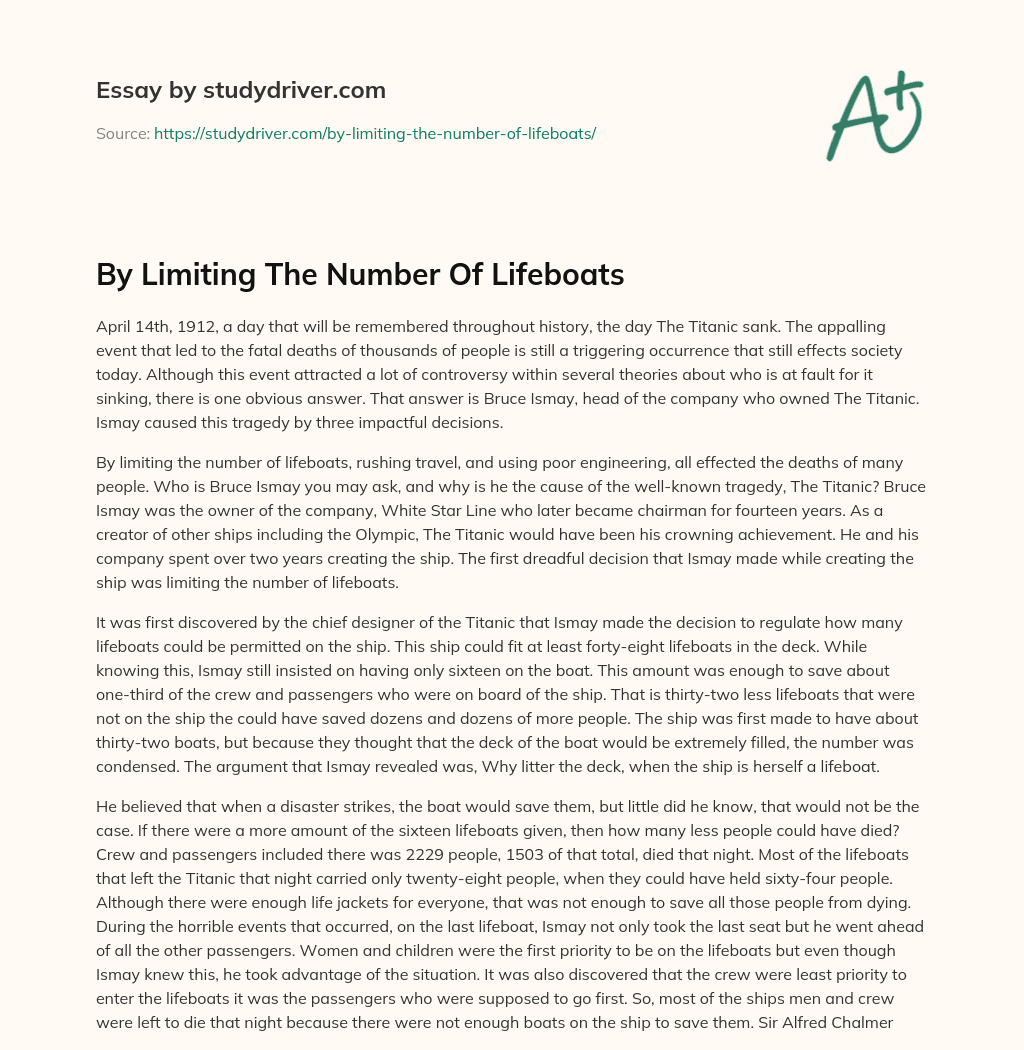By Limiting the Number of Lifeboats essay