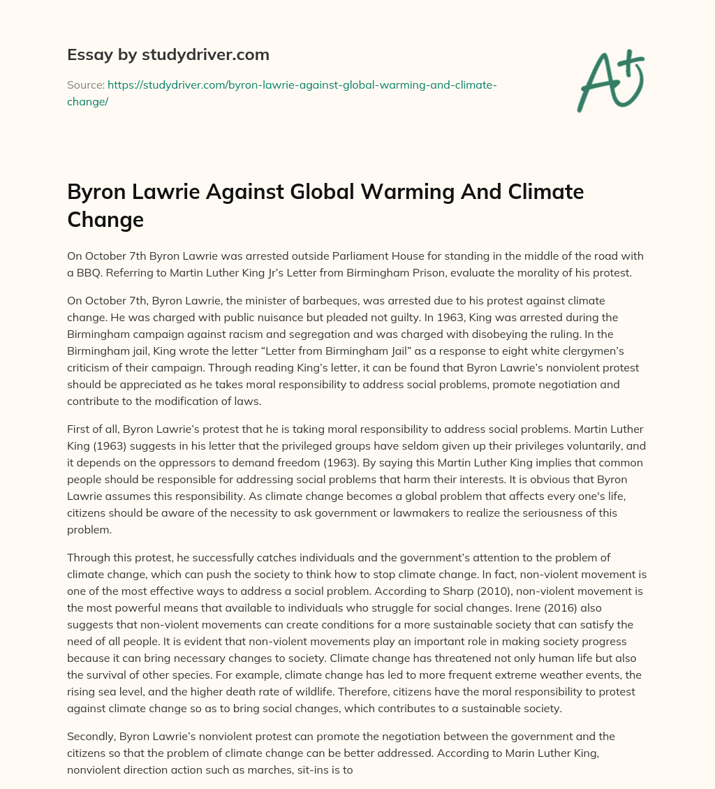 Byron Lawrie against Global Warming and Climate Change essay