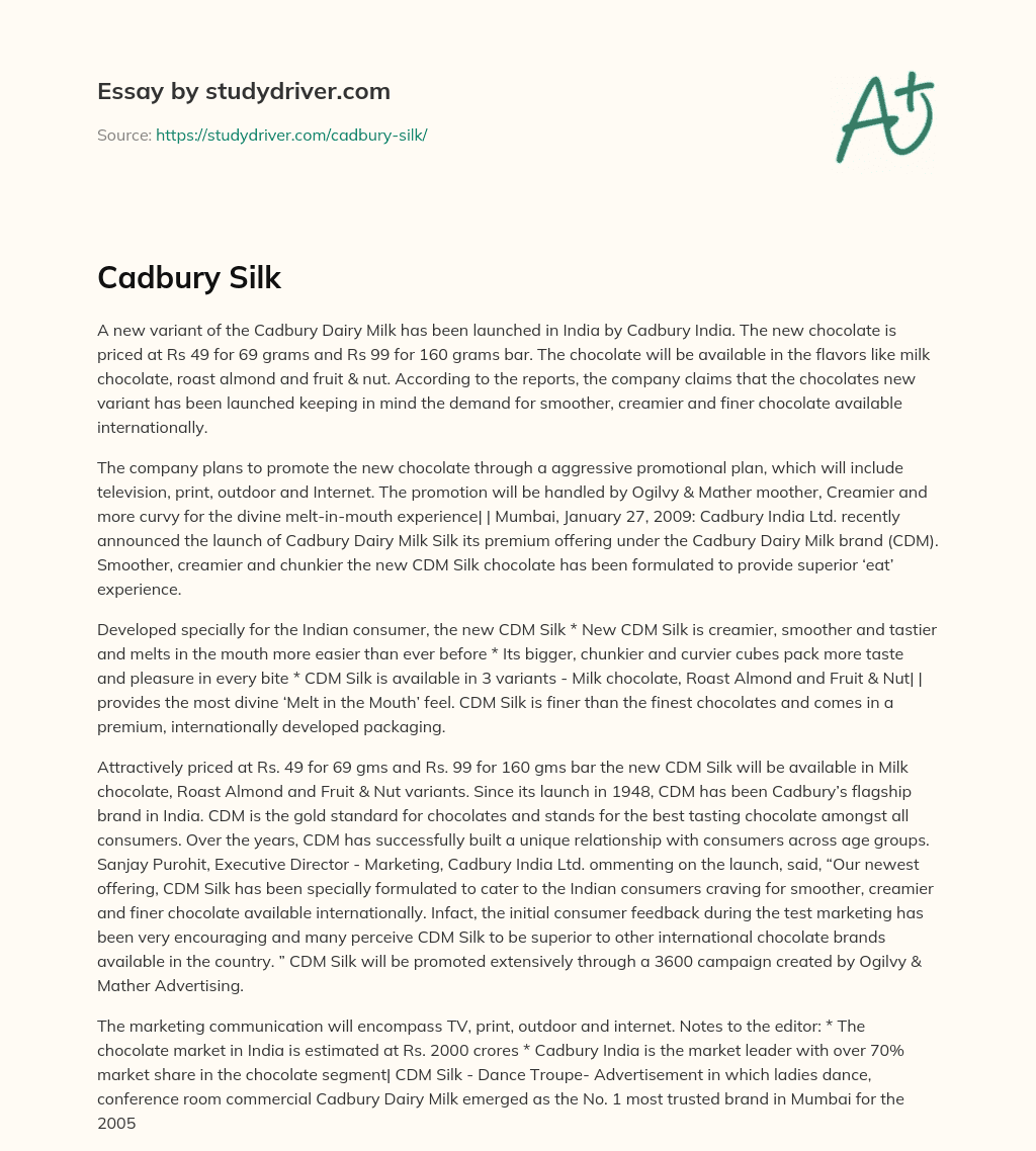 Cadbury Silk essay