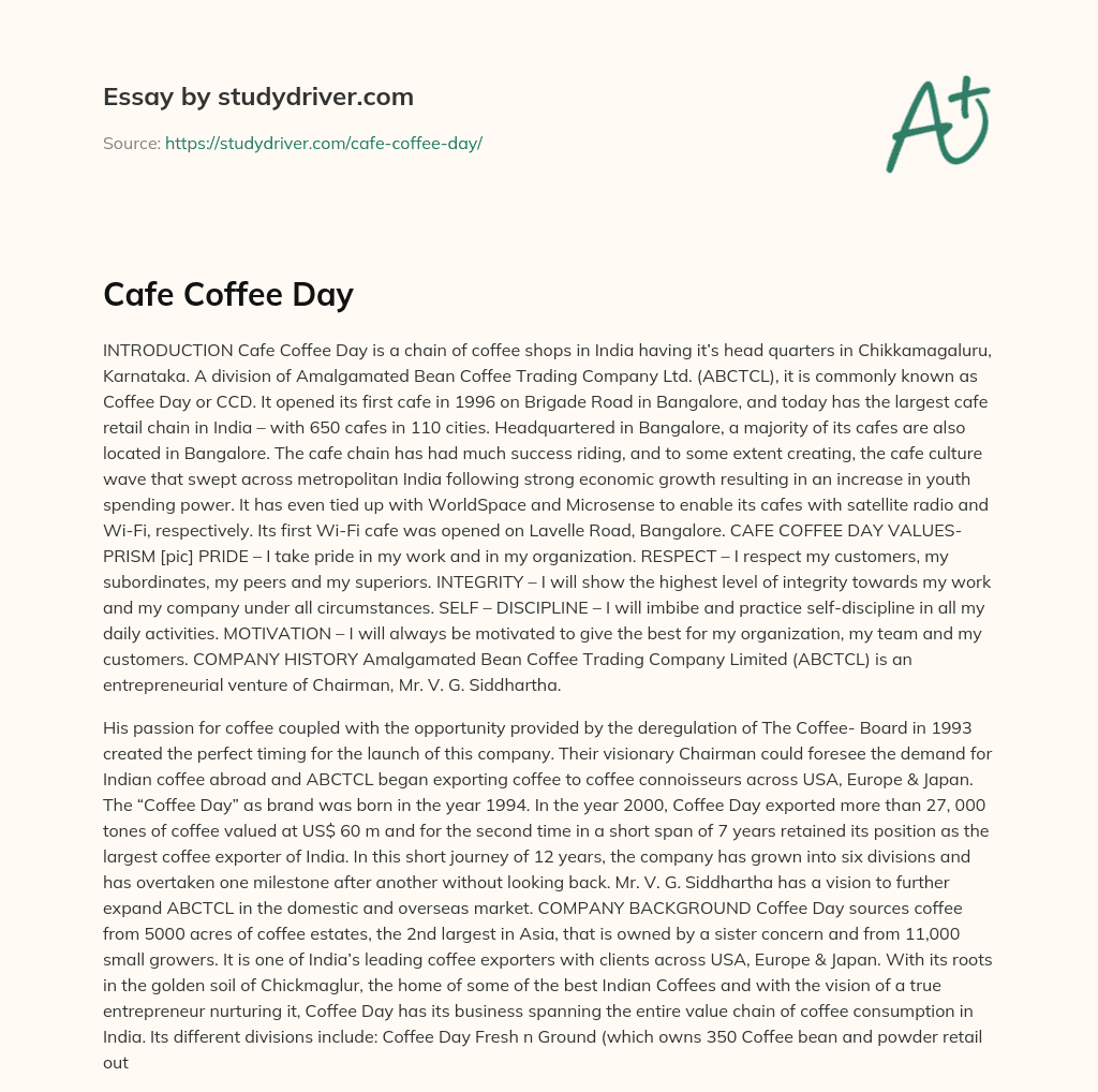 Cafe Coffee Day essay