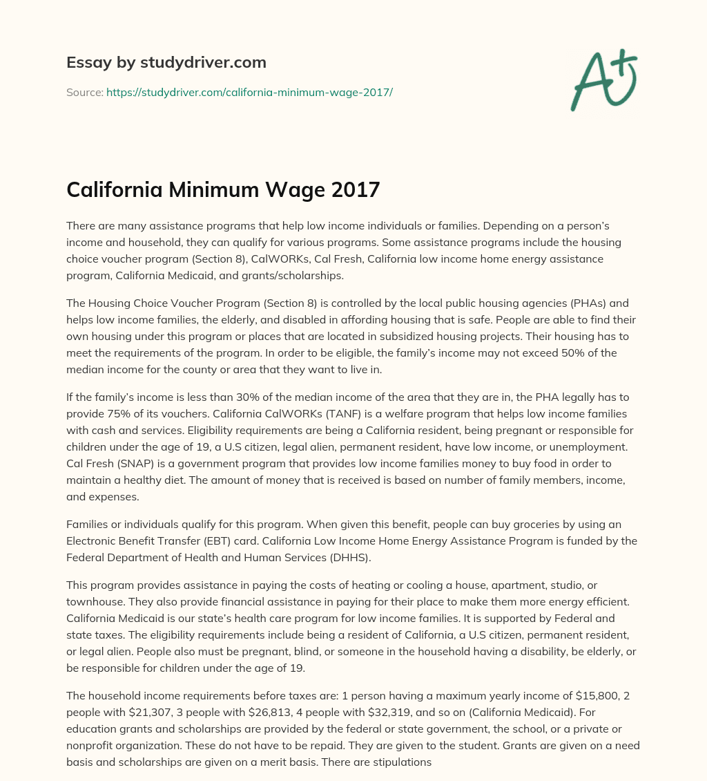 California Minimum Wage 2017 essay