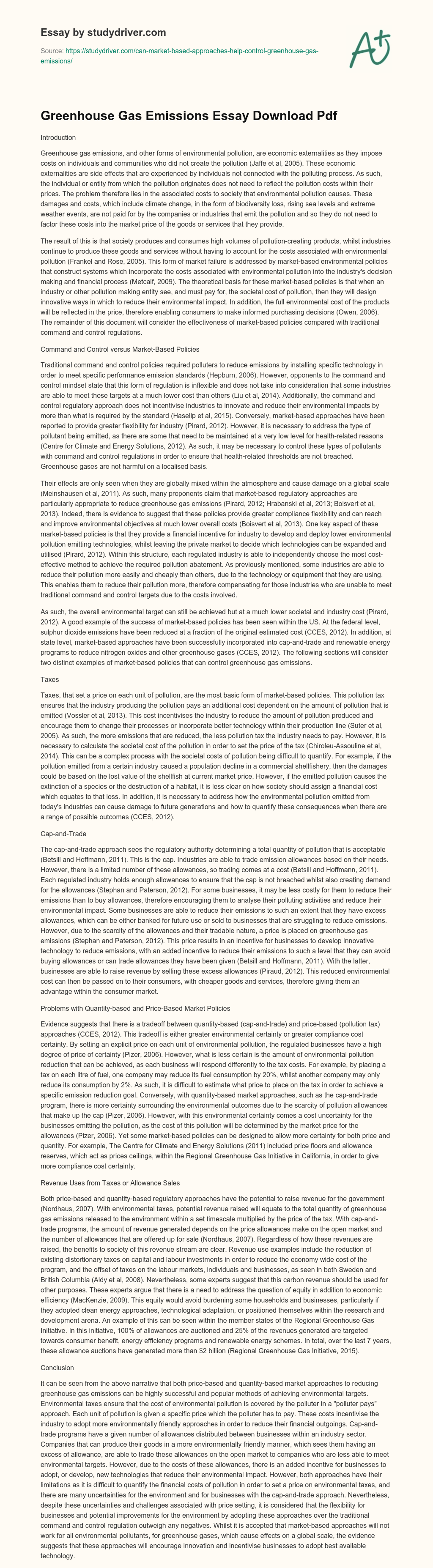 Greenhouse Gas Emissions Essay Download Pdf essay