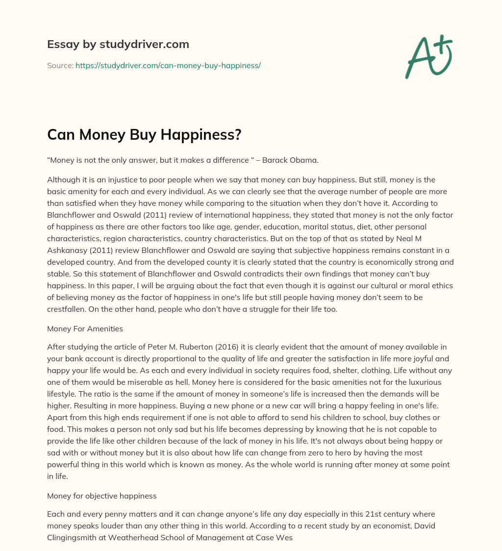 Can Money Buy Happiness? essay