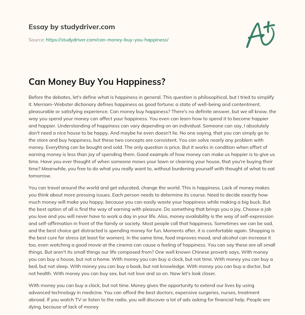 Can Money Buy you Happiness? essay