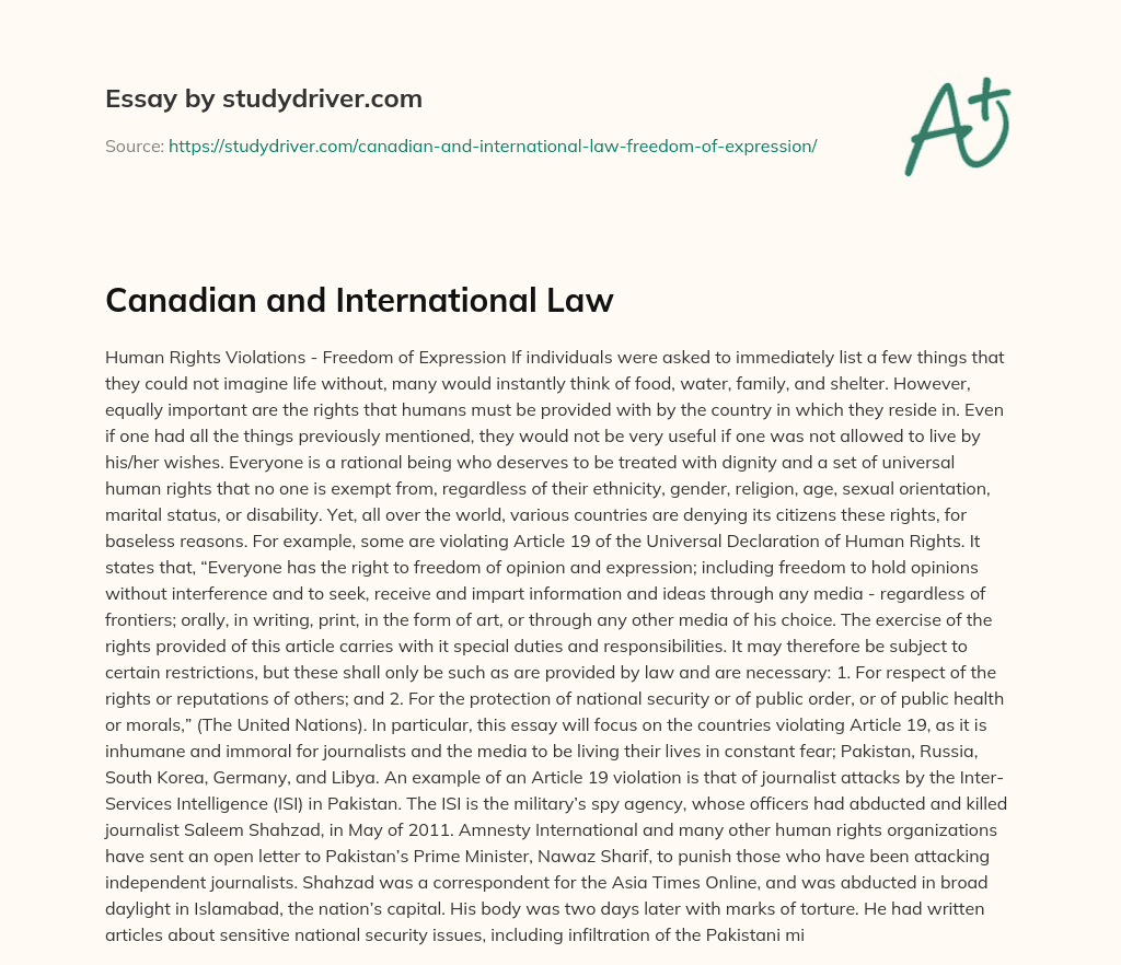 Canadian and International Law essay