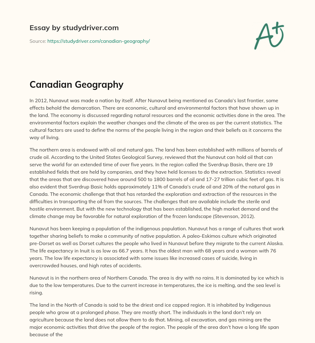 Canadian Geography essay