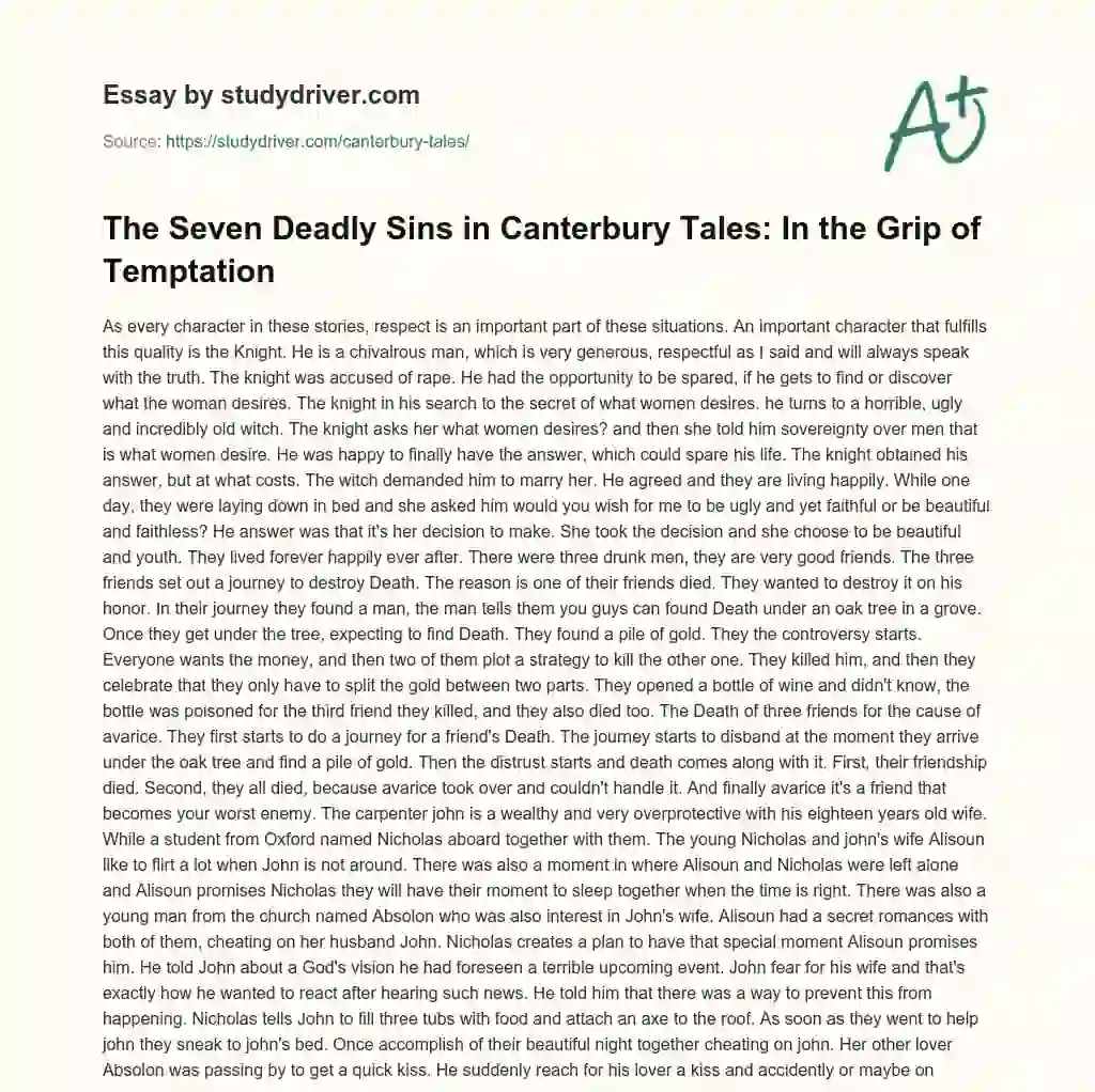 The Seven Deadly Sins in Canterbury Tales: in the Grip of Temptation essay