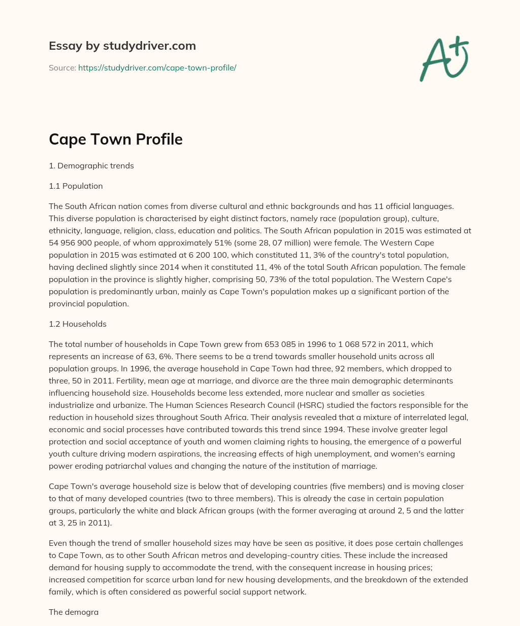 Cape Town Profile essay